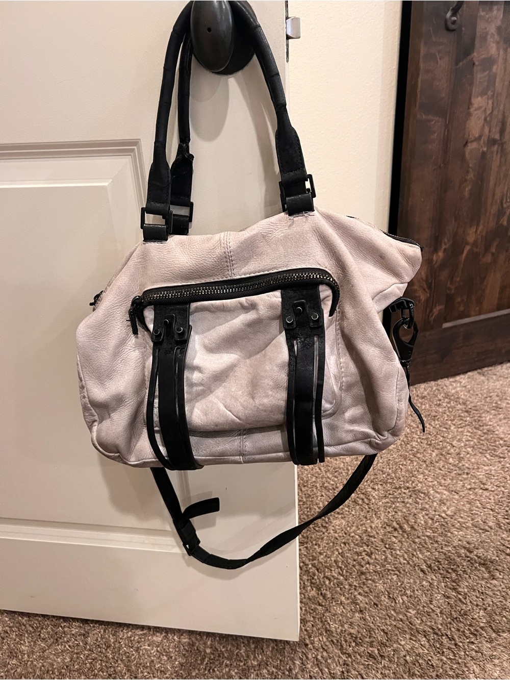 Women's Light Gray Satchel with Black Trim
